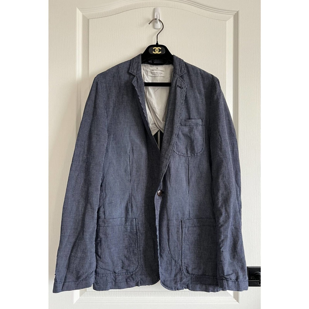 Scotch & Soda Men Sz 48 M Blue Pinstripe Single Button Sport Coat Jacket Blazer